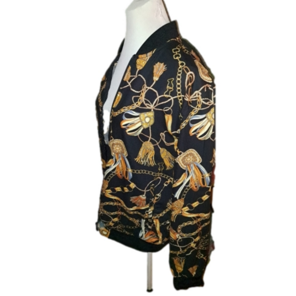 Denim & Flower Bomber by Ricky Singh Mens Horse Bit & Chain Equestrian Pattern - Picture 2 of 11